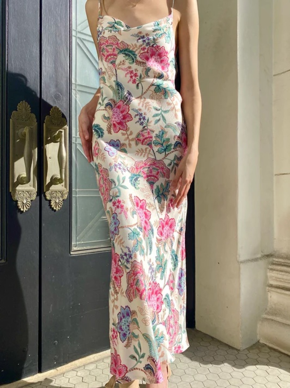 NWT ‘Dress Forum Los Angeles’ Maxi Cowl Neck Slip Dress in Paisley Floral, Small